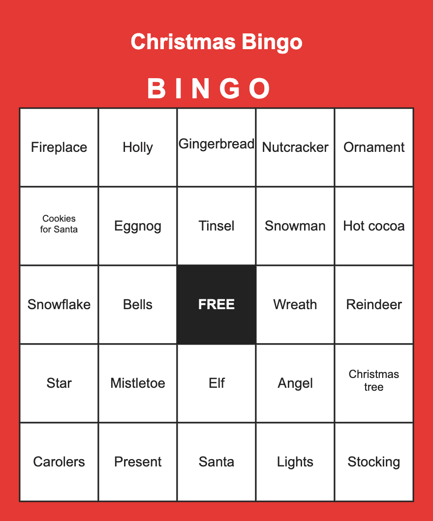Christmas Bingo — free printable bingo card sample from a 10-card PDF pack