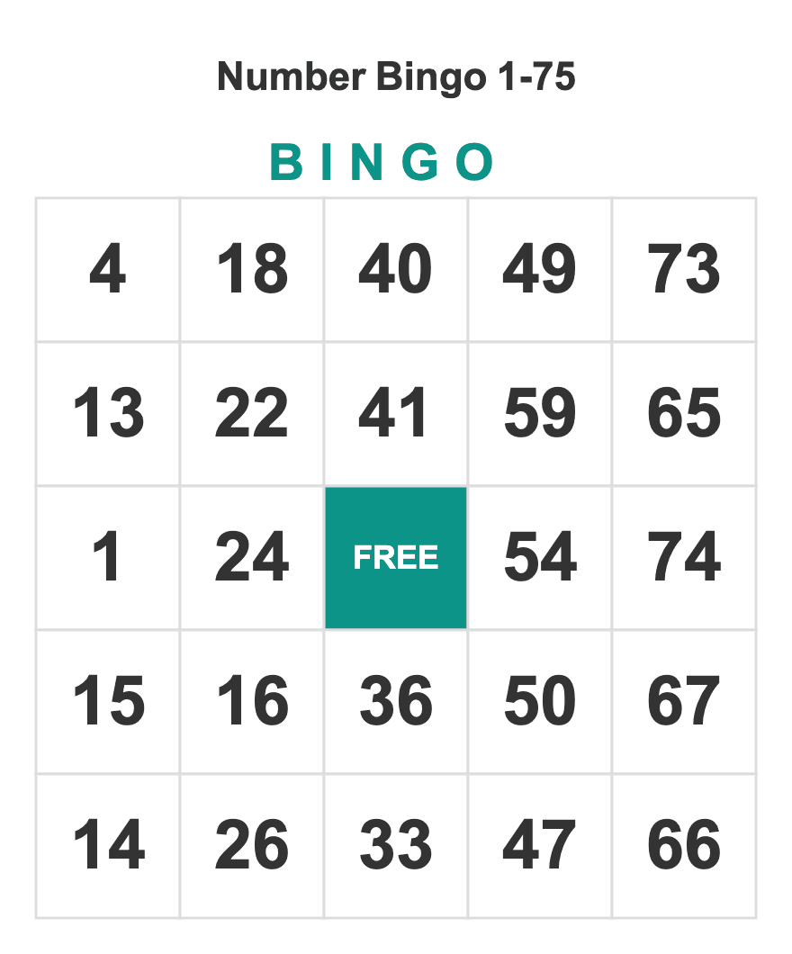 Large Print Number Bingo 1-75 — free printable bingo card sample from a 10-card PDF pack