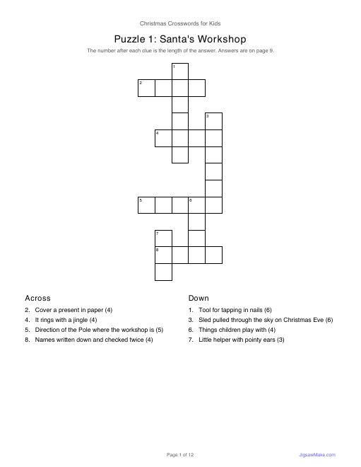 Christmas Crossword Puzzles for Kids